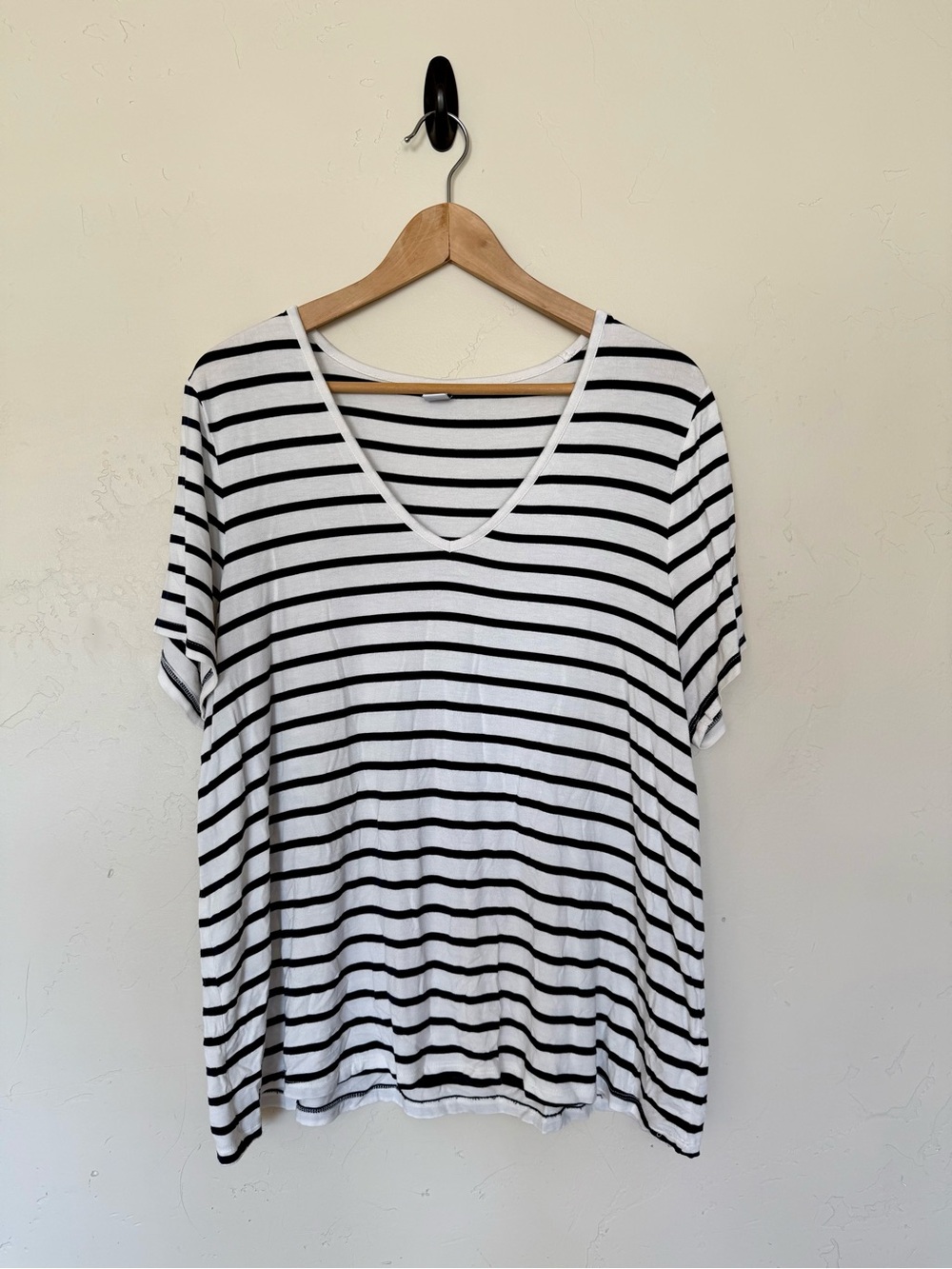 Women’s Navy & White Striped V-Neck Tee